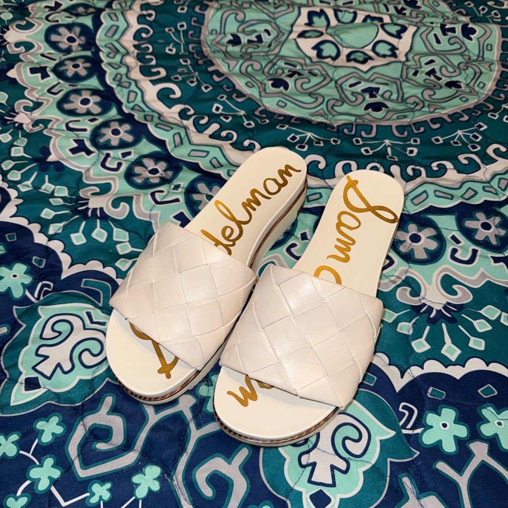 Sam Edelman white Woven Slide Sandals